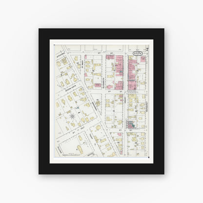 Old map wall art mockup — black gallery frame with white mat — Sanborn Fire Insurance Map from Pekin, Tazewell County, Illinois (1892), Sheet #0007