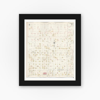 Old map wall art mockup — black gallery frame with white mat — Sanborn Fire Insurance Map from Henrietta, Clay County, Texas (1944), Sheet #0007