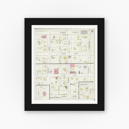 Old map wall art mockup — black gallery frame with white mat — Sanborn Fire Insurance Map from Nevada, Vernon County, Missouri (1894), Sheet #0005