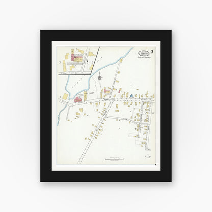 Old map wall art mockup — black gallery frame with white mat — Sanborn Fire Insurance Map from Leicester, Worcester County, Massachusetts (1918), Sheet #0003
