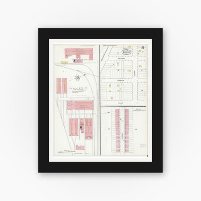 Old map wall art mockup — black gallery frame with white mat — Sanborn Fire Insurance Map from Roosevelt, Middlesex County, New Jersey (1908), Sheet #0008