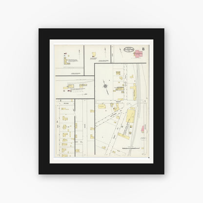 Old map wall art mockup — black gallery frame with white mat — Sanborn Fire Insurance Map from Blackstone, Nottoway County, Virginia (1913), Sheet #0008
