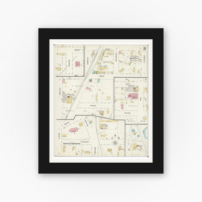 Old map wall art mockup — black gallery frame with white mat — Sanborn Fire Insurance Map from Marshall, Clark County, Illinois (1897), Sheet #0003