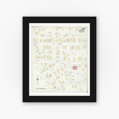 Old map wall art mockup — black gallery frame with white mat — Sanborn Fire Insurance Map from Cadillac, Wexford County, Michigan (1914), Sheet #0013