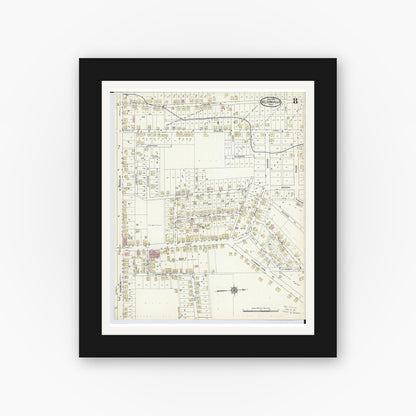 Old map wall art mockup — black gallery frame with white mat — Sanborn Fire Insurance Map from Nelsonville, Athens County, Ohio (1914), Sheet #0008