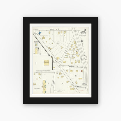 Old map wall art mockup — black gallery frame with white mat — Sanborn Fire Insurance Map from Nyack, Rockland County, New York. (1919), Sheet #0018