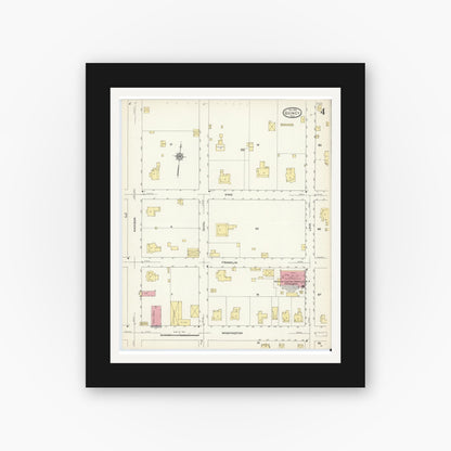 Old map wall art mockup — black gallery frame with white mat — Sanborn Fire Insurance Map from Quincy, Gadsden County, Florida (1913), Sheet #0004