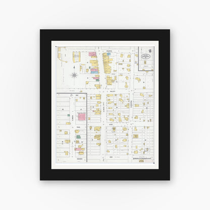 Old map wall art mockup — black gallery frame with white mat — Sanborn Fire Insurance Map from Granby, Newton County, Missouri (1902), Sheet #0002