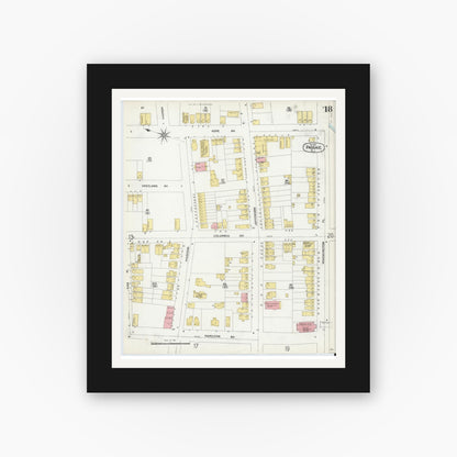 Old map wall art mockup — black gallery frame with white mat — Sanborn Fire Insurance Map from Passaic, Passaic County, New Jersey (1903), Sheet #0018