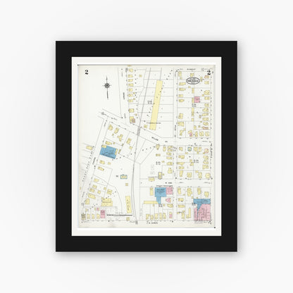 Old map wall art mockup — black gallery frame with white mat — Sanborn Fire Insurance Map from Ann Arbor, Washtenaw County, Michigan (1925), Sheet #0002
