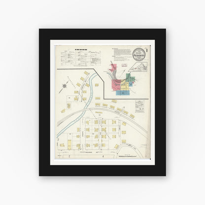 Old map wall art mockup — black gallery frame with white mat — Sanborn Fire Insurance Map from Pocahontas, Tazewell County, Virginia (1913) - Complete Map Set