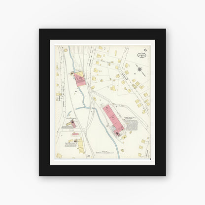 Old map wall art mockup — black gallery frame with white mat — Sanborn Fire Insurance Map from Lenoir, Caldwell County, North Carolina (1913), Sheet #0006