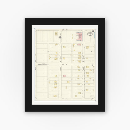 Old map wall art mockup — black gallery frame with white mat — Sanborn Fire Insurance Map from Zion, Lake County, Illinois (1911), Sheet #0006