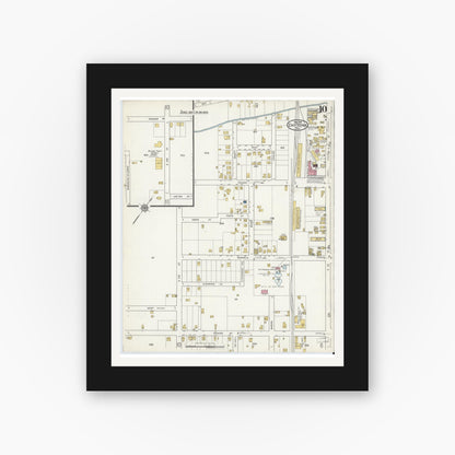 Old map wall art mockup — black gallery frame with white mat — Sanborn Fire Insurance Map from Daytona, Volusia County, Florida (1916), Sheet #0010