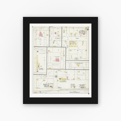 Old map wall art mockup — black gallery frame with white mat — Sanborn Fire Insurance Map from La Harpe, Hancock County, Illinois (1893), Sheet #0002