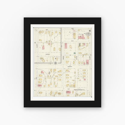 Old map wall art mockup — black gallery frame with white mat — Sanborn Fire Insurance Map from Olney, Richland County, Illinois (1902), Sheet #0006