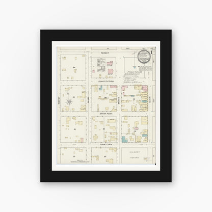 Old map wall art mockup — black gallery frame with white mat — Sanborn Fire Insurance Map from Victoria, Victoria County, Texas (1891), Sheet #0001