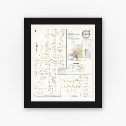Old map wall art mockup — black gallery frame with white mat — Sanborn Fire Insurance Map from Frankston, Anderson County, Texas (1939) - Complete Map Set