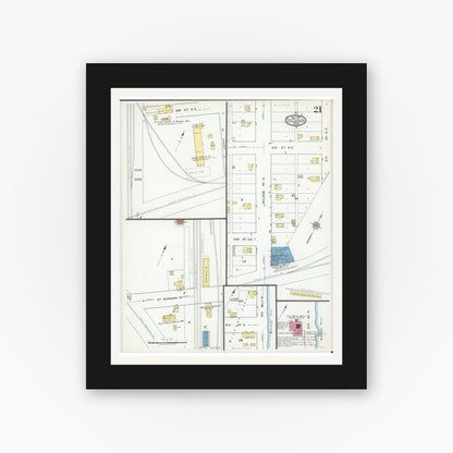 Old map wall art mockup — black gallery frame with white mat — Sanborn Fire Insurance Map from Saint Cloud, Stearns, Benton, and Sherburne Counties, Minnesota (1919), Sheet #0021