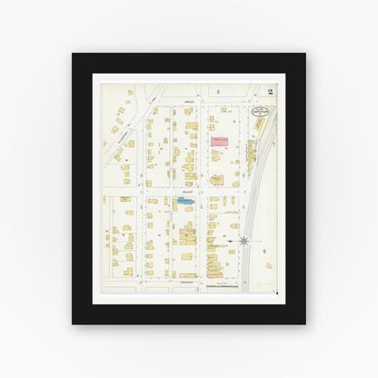 Old map wall art mockup — black gallery frame with white mat — Sanborn Fire Insurance Map from Emporium, Cameron County, Pennsylvania (1903), Sheet #0002