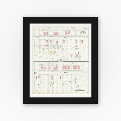Old map wall art mockup — black gallery frame with white mat — Sanborn Fire Insurance Map from El Paso, El Paso County, Texas (1898), Sheet #0022