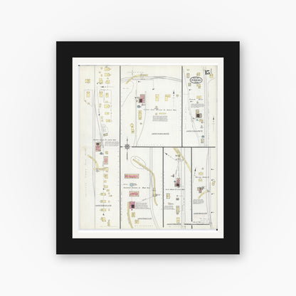 Old map wall art mockup — black gallery frame with white mat — Sanborn Fire Insurance Map from Hibbing, Saint Louis County, Minnesota (1913), Sheet #0015