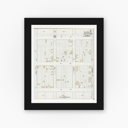 Old map wall art mockup — black gallery frame with white mat — Sanborn Fire Insurance Map from Superior, Douglas County, Wisconsin (1889), Sheet #0007