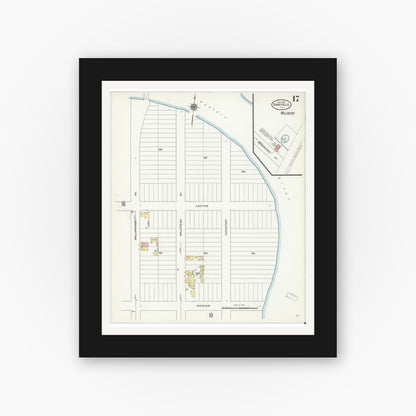 Old map wall art mockup — black gallery frame with white mat — Sanborn Fire Insurance Map from Garfield, Bergen County, New Jersey (1910), Sheet #0017