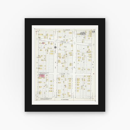 Old map wall art mockup — black gallery frame with white mat — Sanborn Fire Insurance Map from Hibbing, Saint Louis County, Minnesota (1921), Sheet #0014