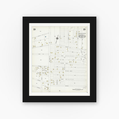 Old map wall art mockup — black gallery frame with white mat — Sanborn Fire Insurance Map from Saint Augustine, Saint John's County, Florida (1924), Sheet #0019