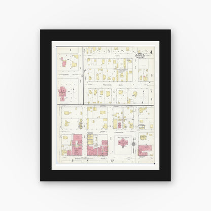 Old map wall art mockup — black gallery frame with white mat — Sanborn Fire Insurance Map from Fairfield, Wayne County, Illinois (1913), Sheet #0004