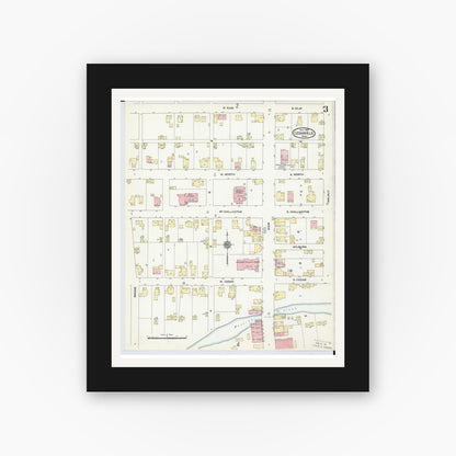 Old map wall art mockup — black gallery frame with white mat — Sanborn Fire Insurance Map from Cedarville, Greene County, Ohio (1910), Sheet #0003
