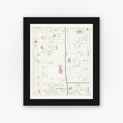 Old map wall art mockup — black gallery frame with white mat — Sanborn Fire Insurance Map from Greenfield, Greene County, Illinois (1914), Sheet #0004