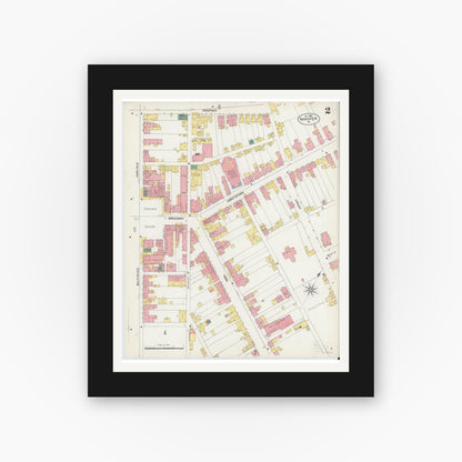 Old map wall art mockup — black gallery frame with white mat — Sanborn Fire Insurance Map from Hanover, York County, Pennsylvania (1902), Sheet #0002