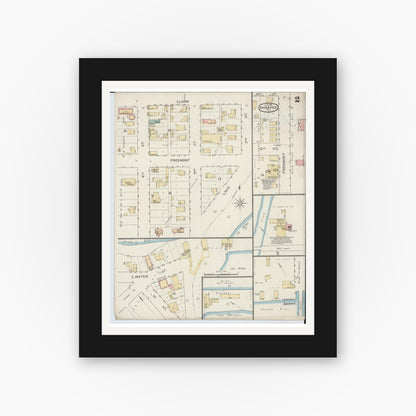 Old map wall art mockup — black gallery frame with white mat — Sanborn Fire Insurance Map from Ahnapee, Kewaunee County, Wisconsin (1894), Sheet #0002