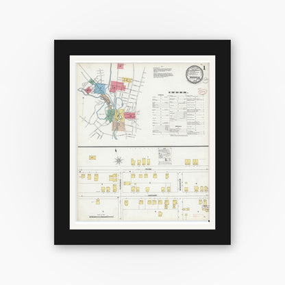Old map wall art mockup — black gallery frame with white mat — Sanborn Fire Insurance Map from Winchester, Middlesex County, Massachusetts (1899), Sheet #0001