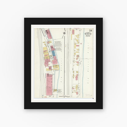 Old map wall art mockup — black gallery frame with white mat — Sanborn Fire Insurance Map from New Brighton, Beaver County, Pennsylvania (1913), Sheet #0024