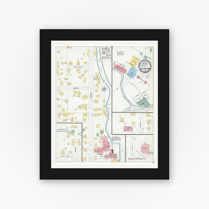 Old map wall art mockup — black gallery frame with white mat — Sanborn Fire Insurance Map from Williamstown, Berkshire County, Massachusetts (1901), Sheet #0001