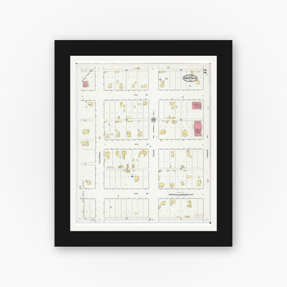 Old map wall art mockup — black gallery frame with white mat — Sanborn Fire Insurance Map from Montrose, Henry County, Missouri (1918), Sheet #0002