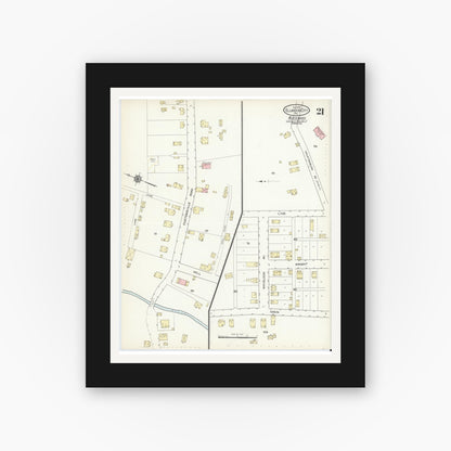 Old map wall art mockup — black gallery frame with white mat — Sanborn Fire Insurance Map from Ellwood City, Lawrence County, Pennsylvania (1914), Sheet #0021