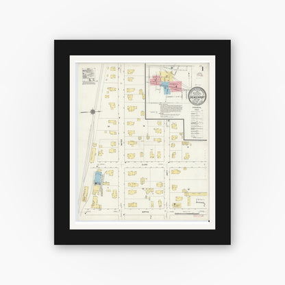 Old map wall art mockup — black gallery frame with white mat — Sanborn Fire Insurance Map from Spencerport, Monroe County, New York (1911) - Complete Map Set
