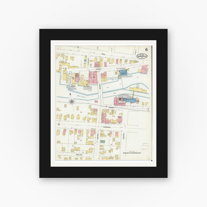 Old map wall art mockup — black gallery frame with white mat — Sanborn Fire Insurance Map from Seneca Falls, Seneca County, New York (1904), Sheet #0006