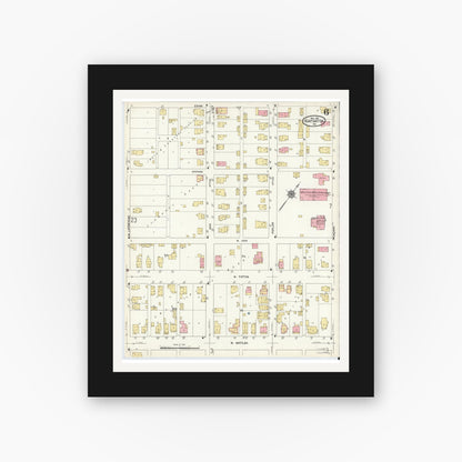 Old map wall art mockup — black gallery frame with white mat — Sanborn Fire Insurance Map from Huntington, Huntington County, Indiana (1912), Sheet #0006