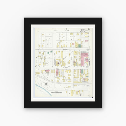 Old map wall art mockup — black gallery frame with white mat — Sanborn Fire Insurance Map from Niles, Berrien County, Michigan (1907), Sheet #0003