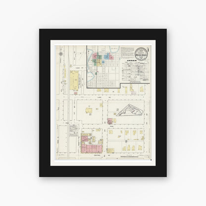 Old map wall art mockup — black gallery frame with white mat — Sanborn Fire Insurance Map from Winter Haven, Polk County, Florida (1914) - Complete Map Set