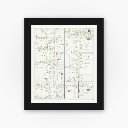 Old map wall art mockup — black gallery frame with white mat — Sanborn Fire Insurance Map from Hickory, Catawba County, North Carolina (1919), Sheet #0012