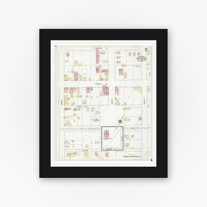 Old map wall art mockup — black gallery frame with white mat — Sanborn Fire Insurance Map from Dearborn, Wayne County, Michigan (1912), Sheet #0002