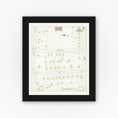 Old map wall art mockup — black gallery frame with white mat — Sanborn Fire Insurance Map from Patchogue, Suffolk County, New York (1916), Sheet #0009