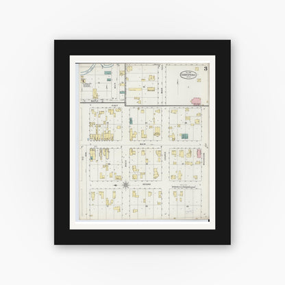 Old map wall art mockup — black gallery frame with white mat — Sanborn Fire Insurance Map from Cedar Springs, Kent County, Michigan (1894), Sheet #0003