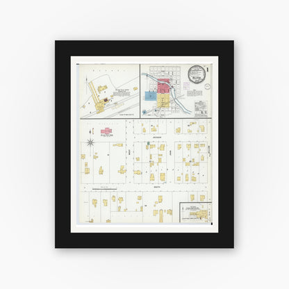 Old map wall art mockup — black gallery frame with white mat — Sanborn Fire Insurance Map from Bellevue, Eaton County, Michigan (1901) - Complete Map Set